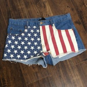 American flag denim shorts